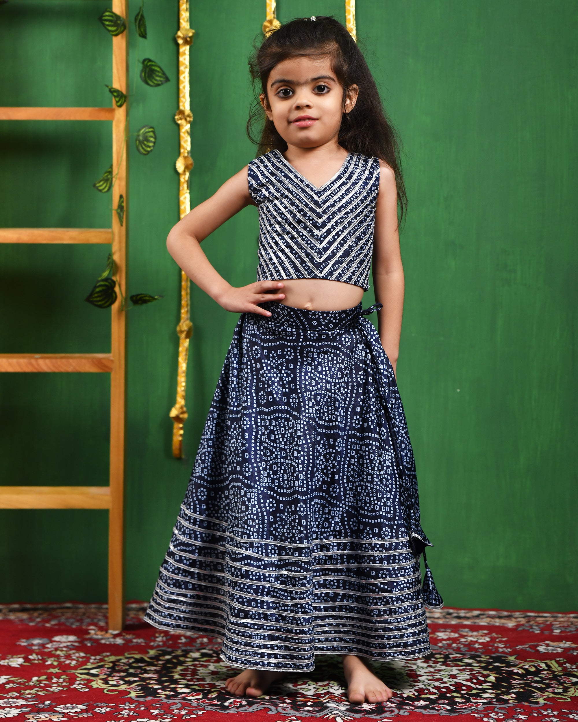 Girl's Blue Bandhani Lehenga Top Set