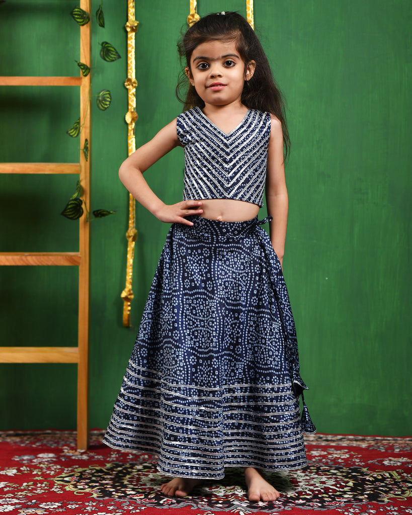 Girl's Blue Bandhani Lehenga Top Set