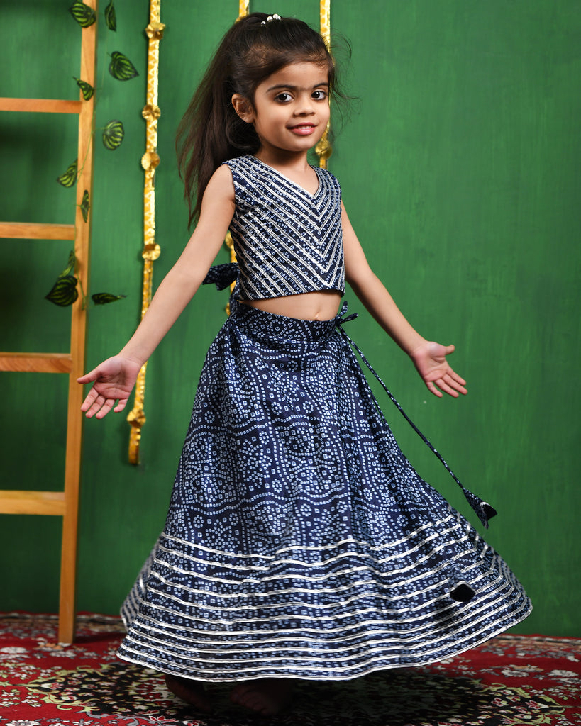 Girl's Blue Bandhani Lehenga Top Set