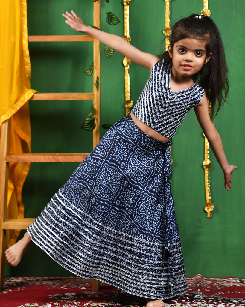 Girl's Blue Bandhani Lehenga Top Set
