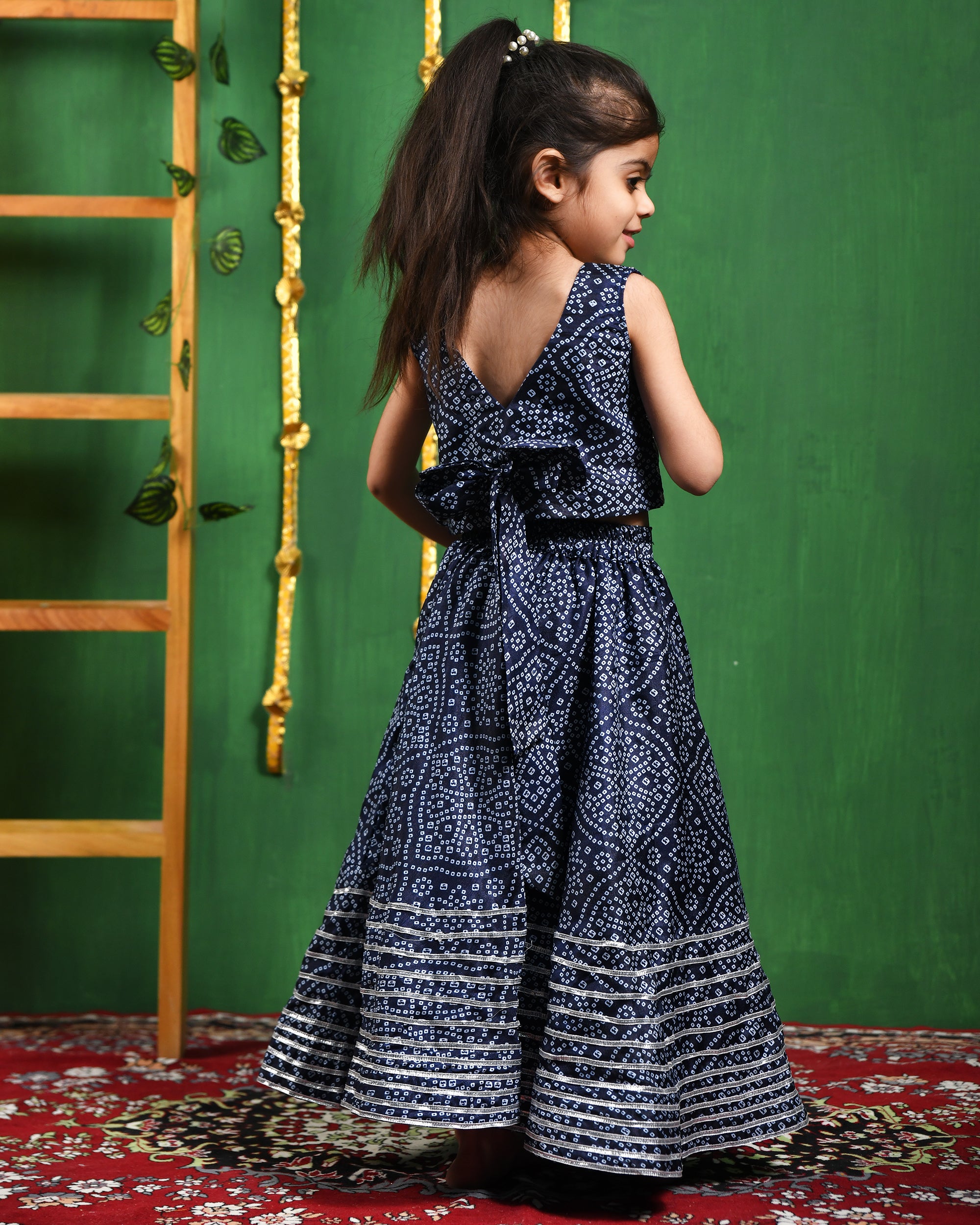 Girl's Blue Bandhani Lehenga Top Set