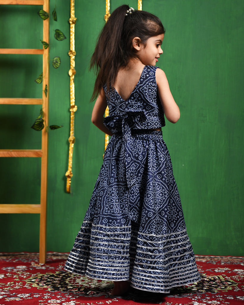 Girl's Blue Bandhani Lehenga Top Set
