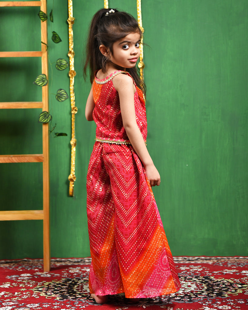 Girl's Pink Red Top Palazzo Set
