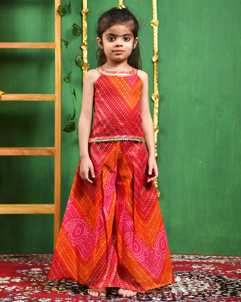 Girl's Pink Red Top Palazzo Set
