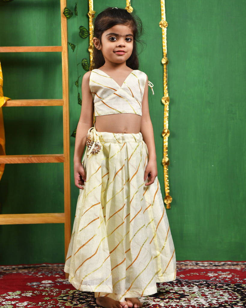 Girl's Creamy Lehenga Top Set