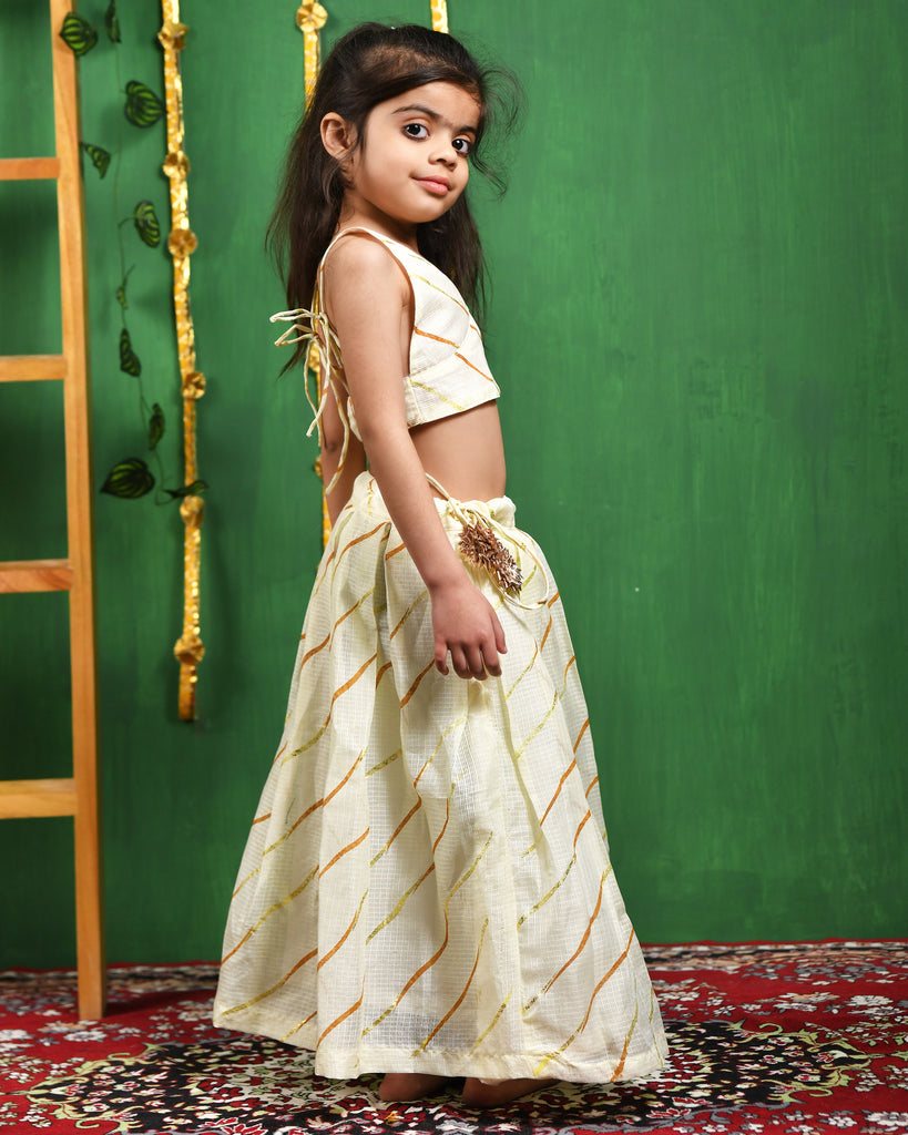Girl's Creamy Lehenga Top Set