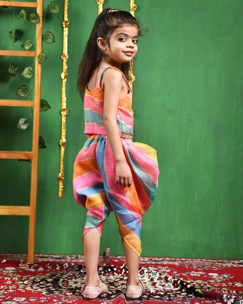 Girl's Multi Leheriya Top and Dhoti Pant Set