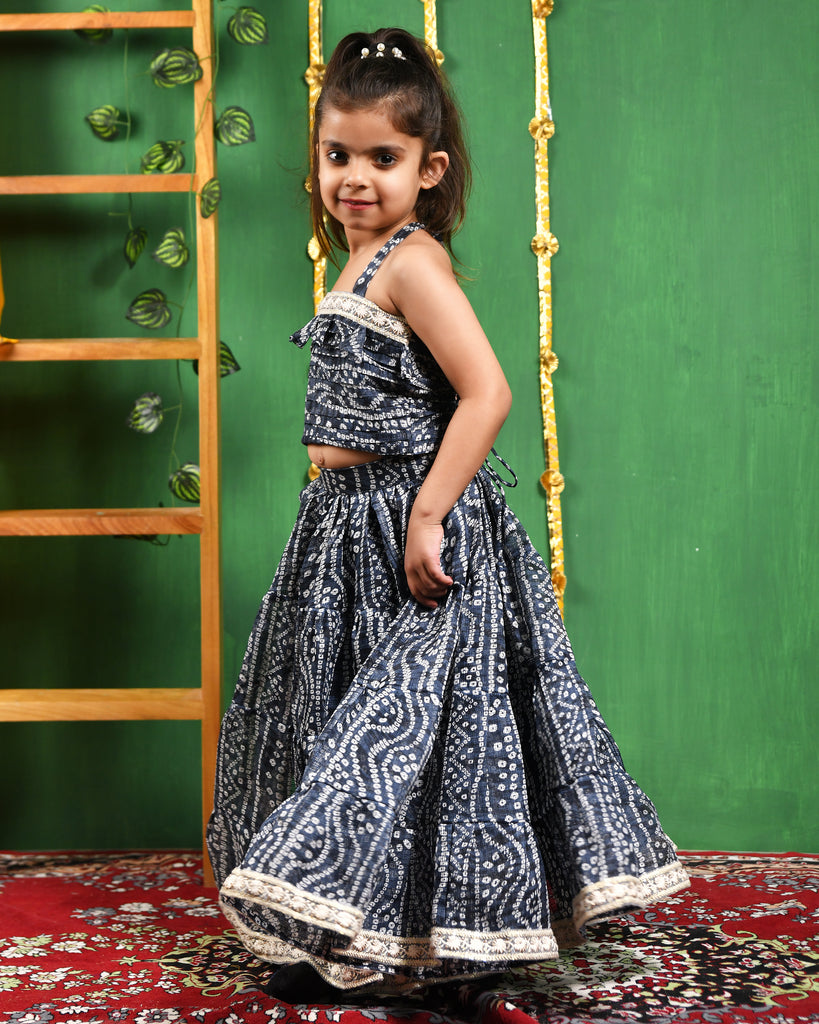 Girl's Black Tiered Flared Lehenga and Top Set