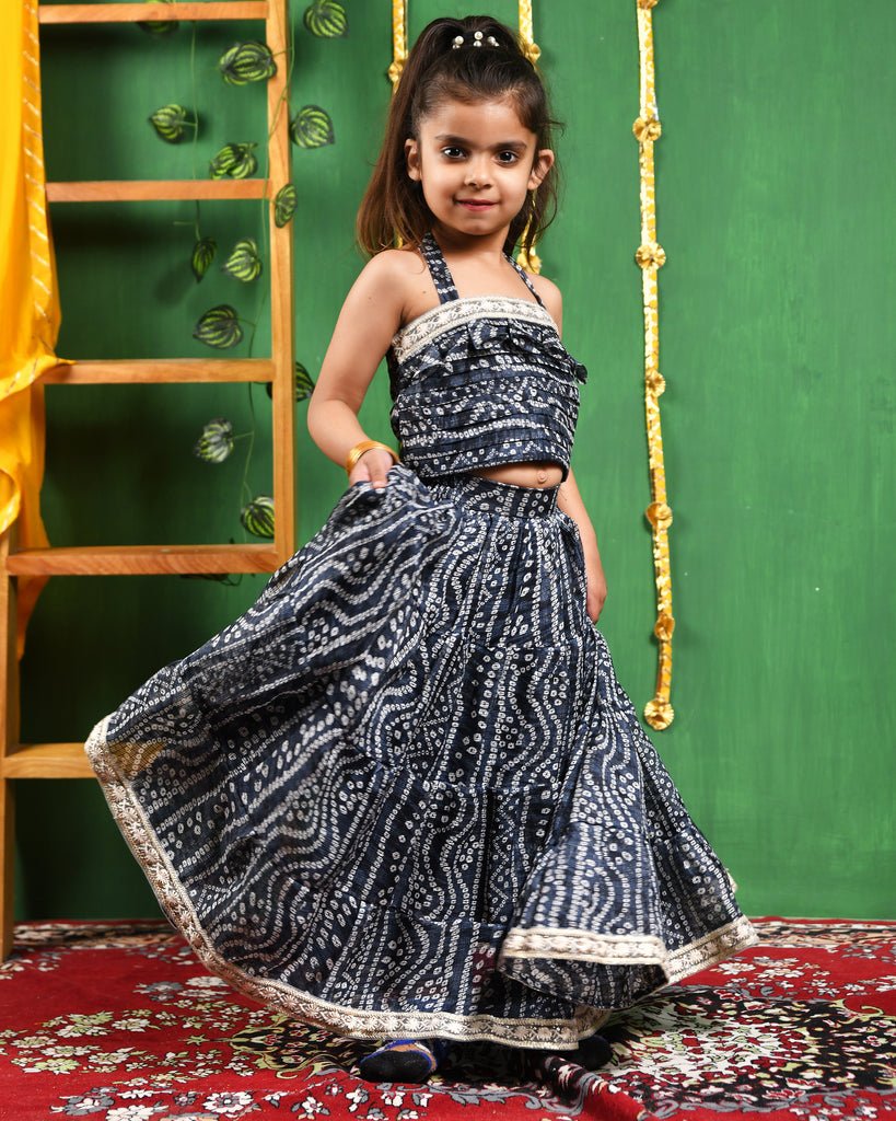 Girl's Black Tiered Flared Lehenga and Top Set