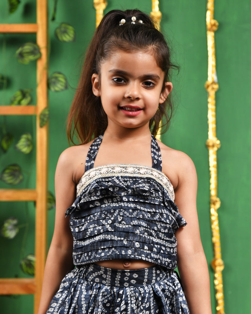 Girl's Black Tiered Flared Lehenga and Top Set