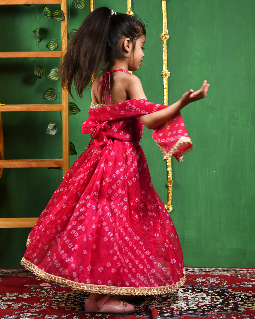 Girl's Pink Bandhani Lehenga Top Set