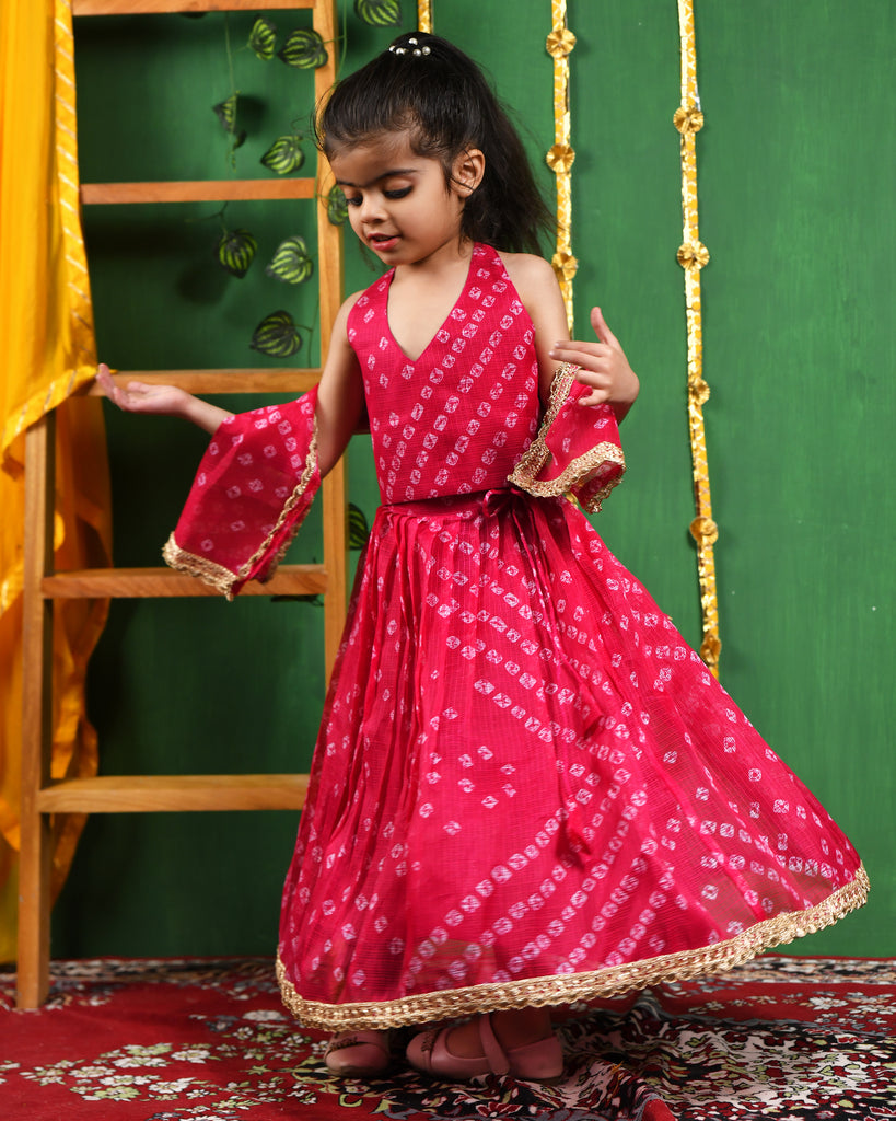 Girl's Pink Bandhani Lehenga Top Set