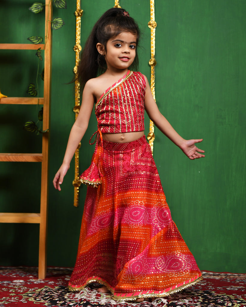 Girl's One Shoulder Top Lehenga Set