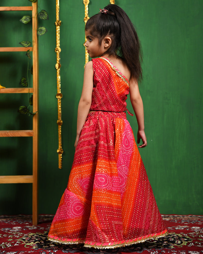 Girl's One Shoulder Top Lehenga Set