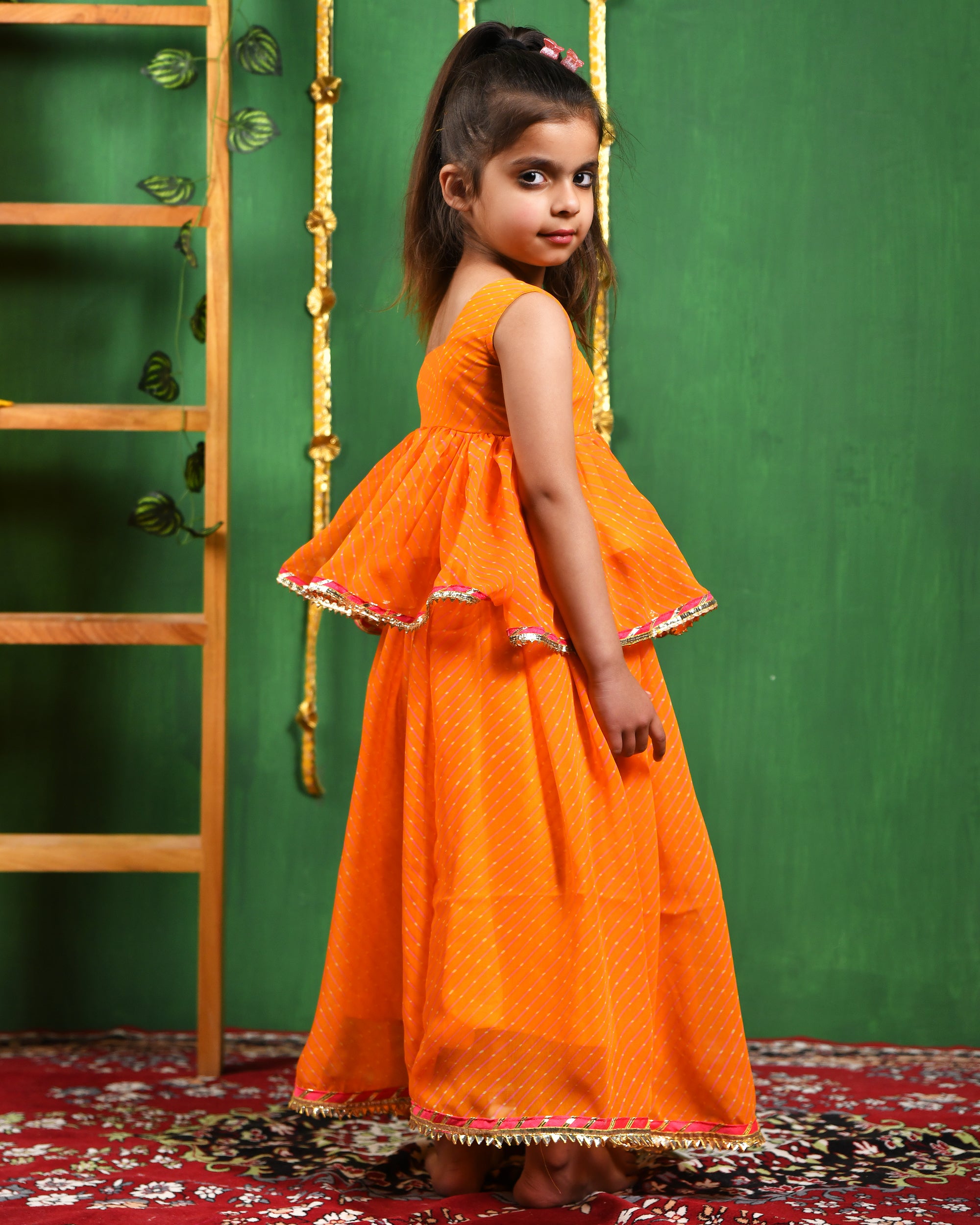 Girl's Yellow Peplum Top and Lehenga Set - Rangpur