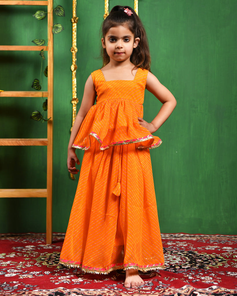 Girl's Yellow Peplum Top and Lehenga Set