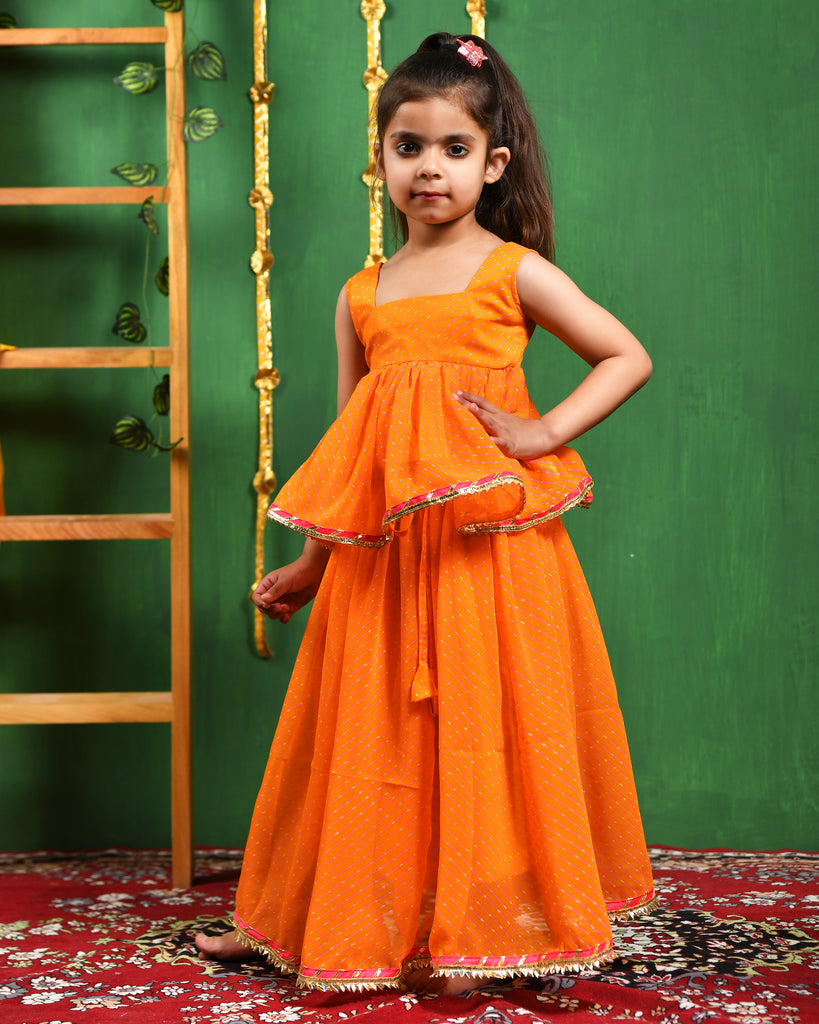 Girl's Yellow Peplum Top and Lehenga Set