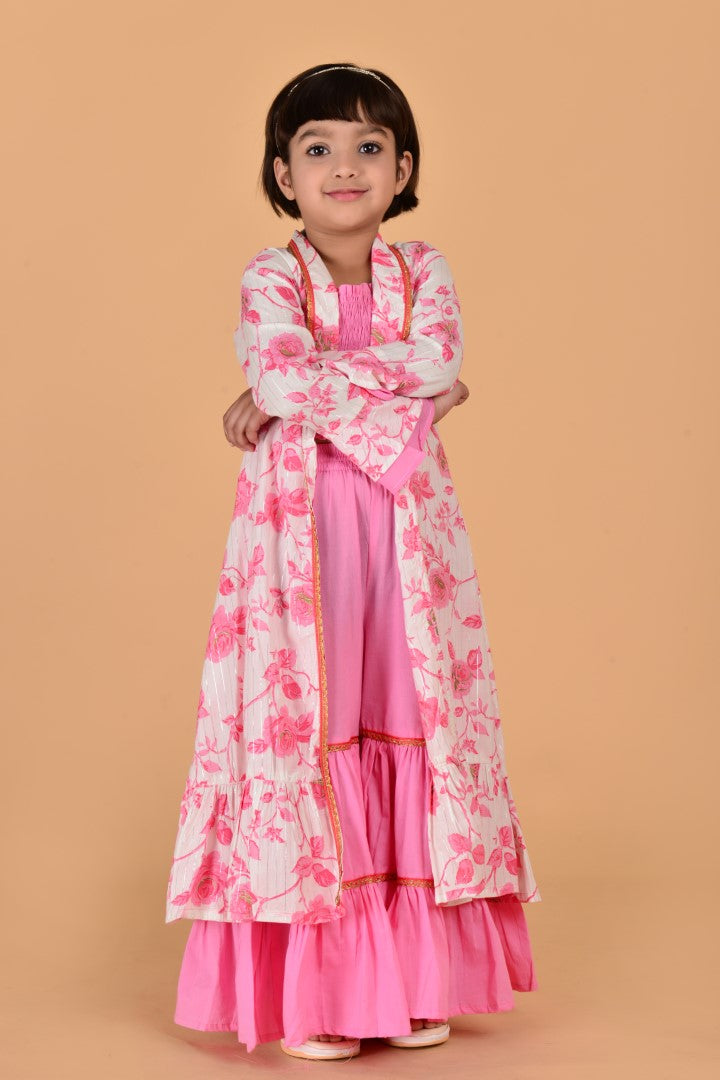 Girls Pink Cottton Embellishments Sharara Set - Jaipurite