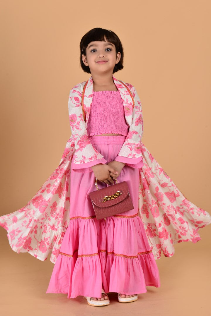 Girls Pink Cottton Embellishments Sharara Set - Jaipurite