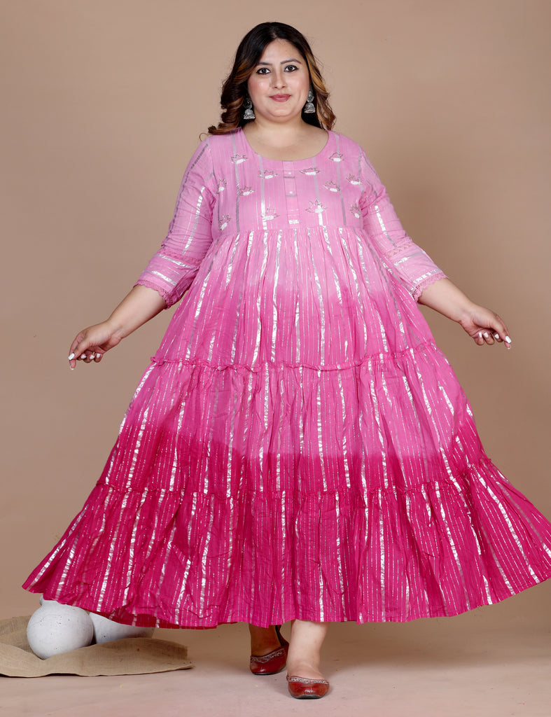 Women's Plus Size Cotton Embroidery And Lace Work Pink Party Wear Anarkali Kurta