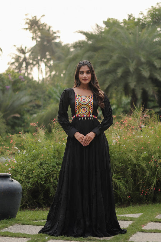 Women's Black Reyon Anarkali Dress - Aastha Fashion