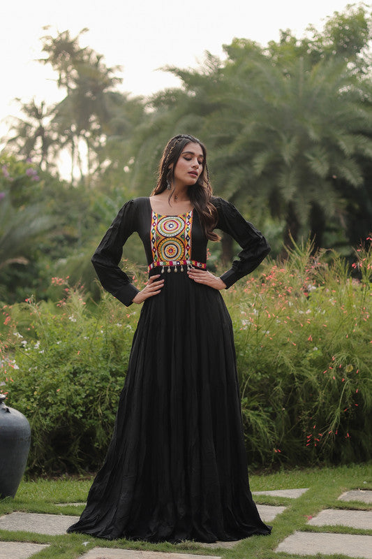 Women's Black Reyon Anarkali Dress - Aastha Fashion