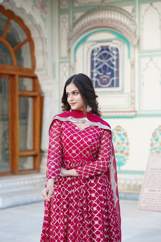 Women's Rani Faux Blooming Anarkali With Dupatta - Aastha Fashion