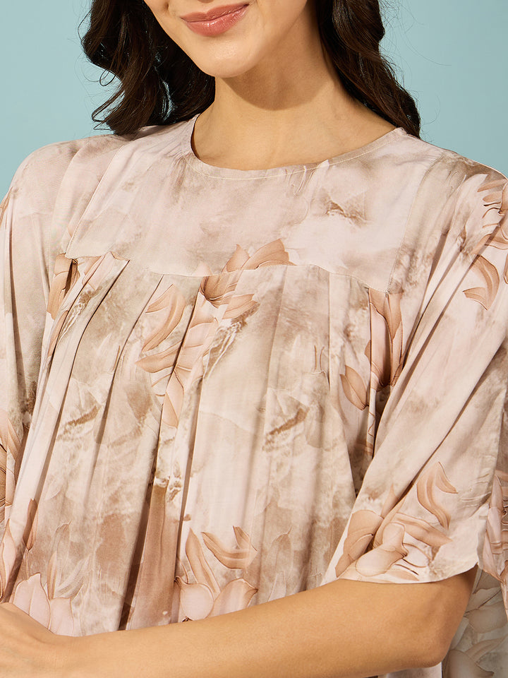 Women's Beige Viscose Rayon Floral Kaftan