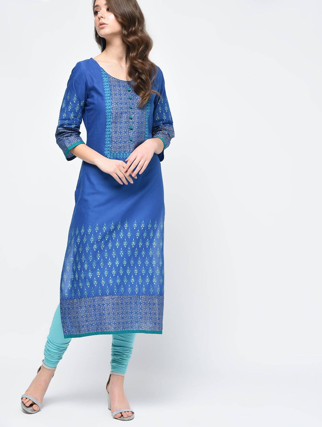 Women's Royal Blue Hand Block Print Straight Kurta Only