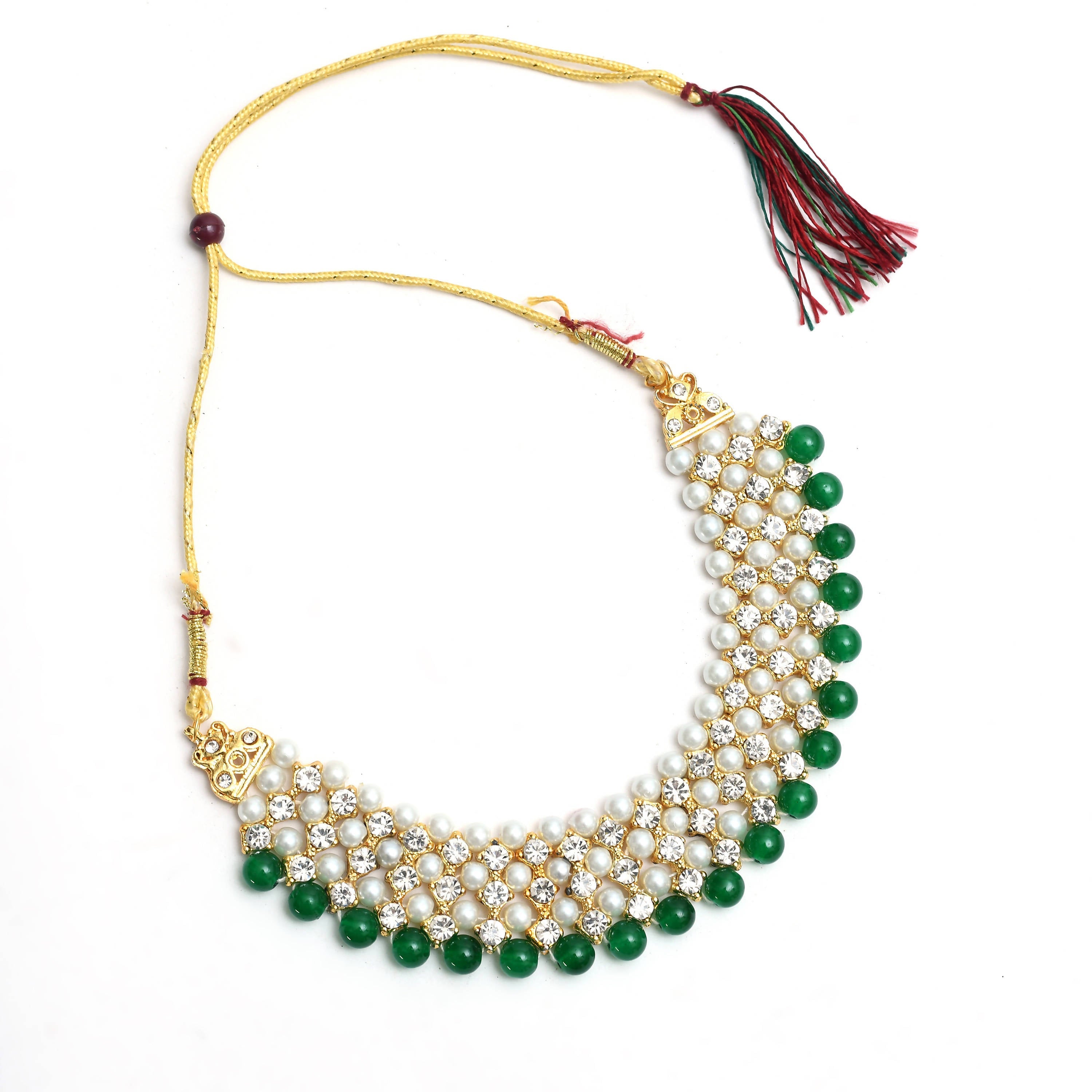 Kamal Johar Gold-Plated Rani Haar with Green and Off white Pearls Jeweller