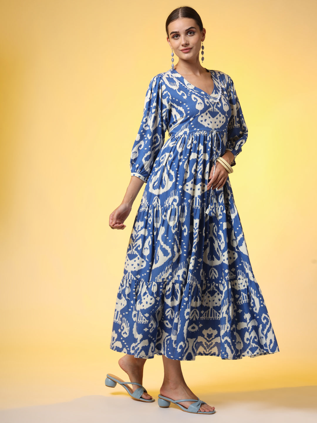 Women's Western Blue Color Dresss Printed Cotton Fabric