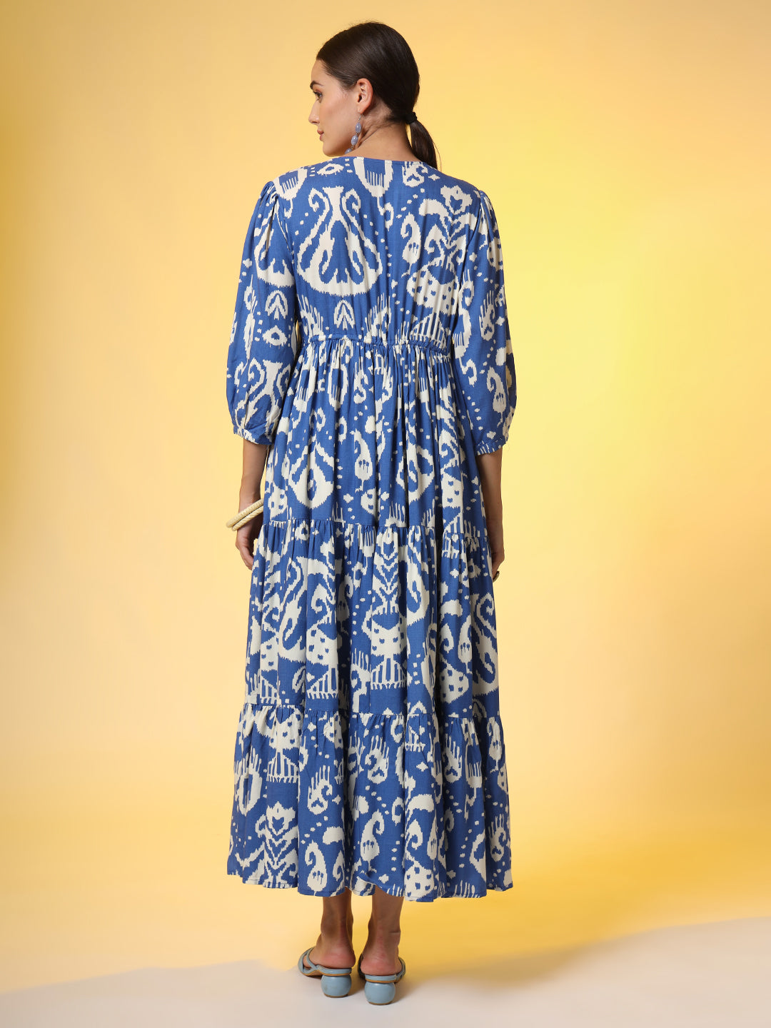 Women's Western Blue Color Dresss Printed Cotton Fabric