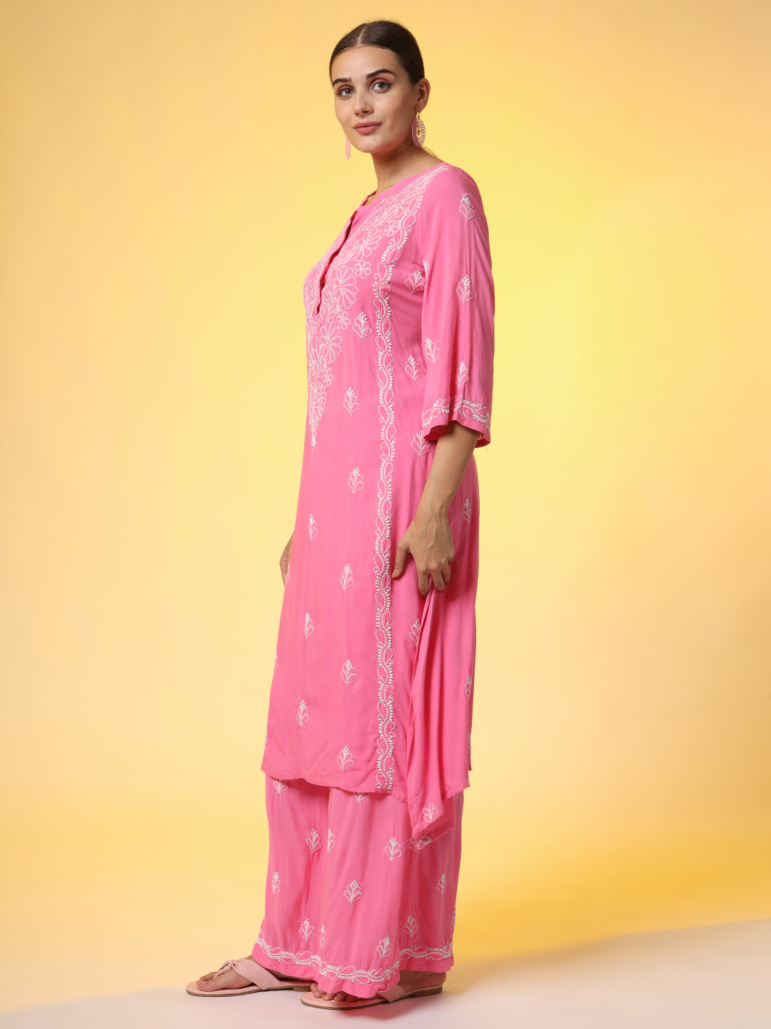 Women's Hand Embroidery Pink Color Chikankari Co-Ord Set