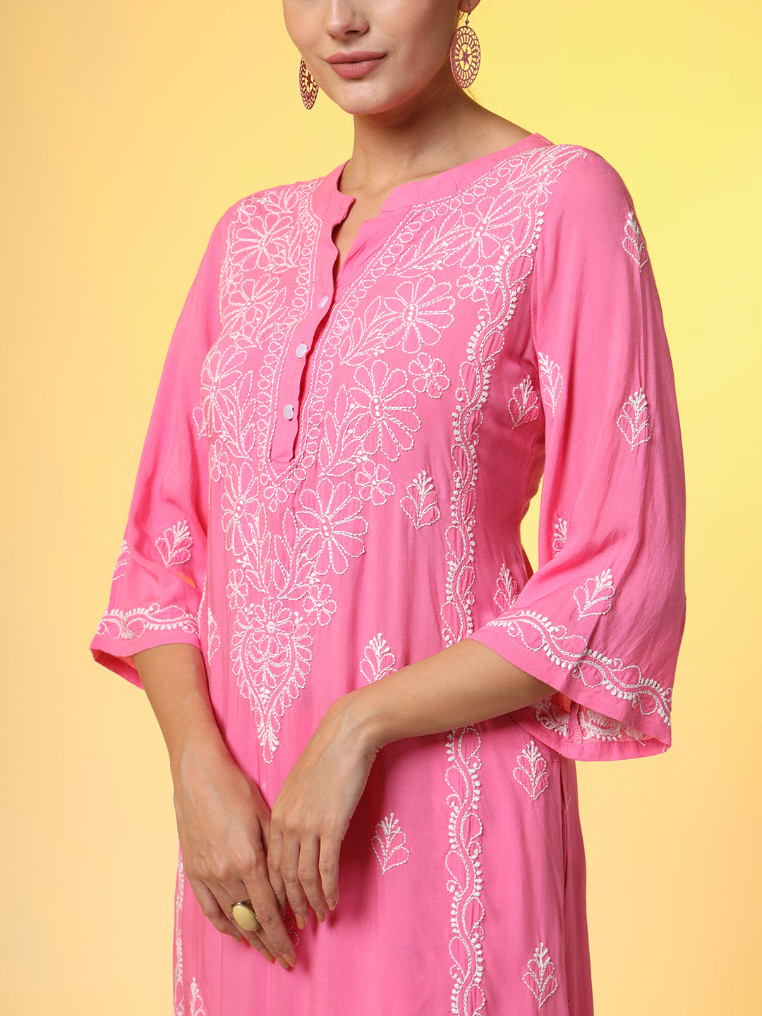 Women's Hand Embroidery Pink Color Chikankari Co-Ord Set