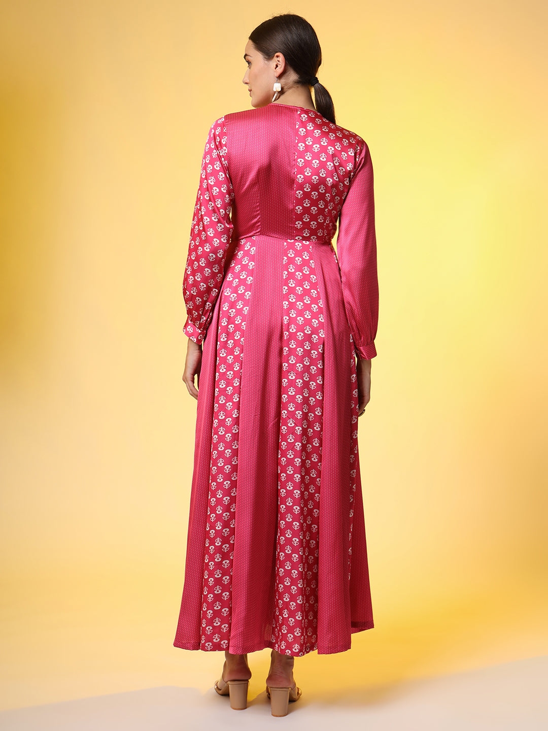Women's Full Length Pink Dual Style Motif Western Dress