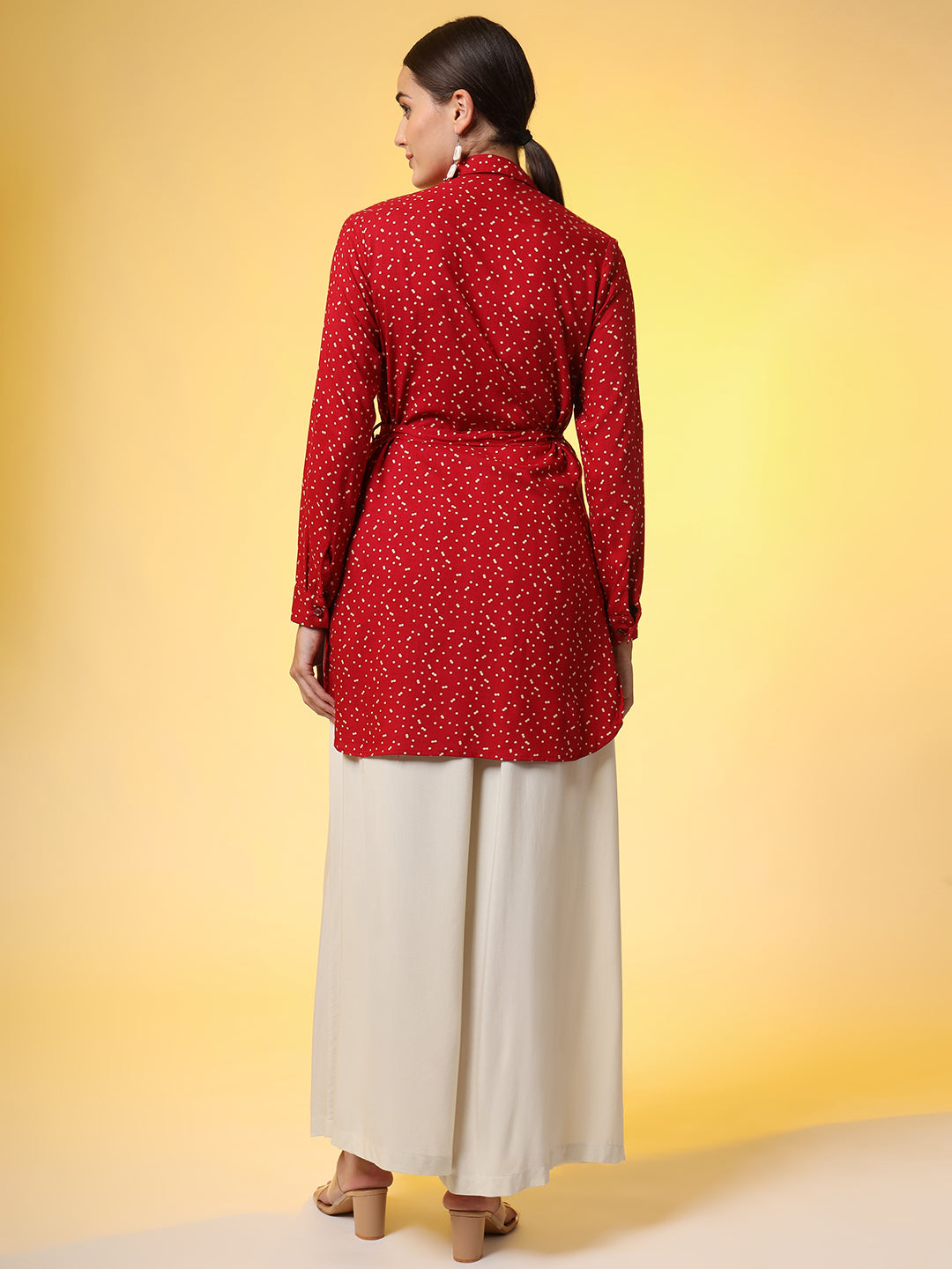 Women's Red Color Viscose Western Wear Shirt