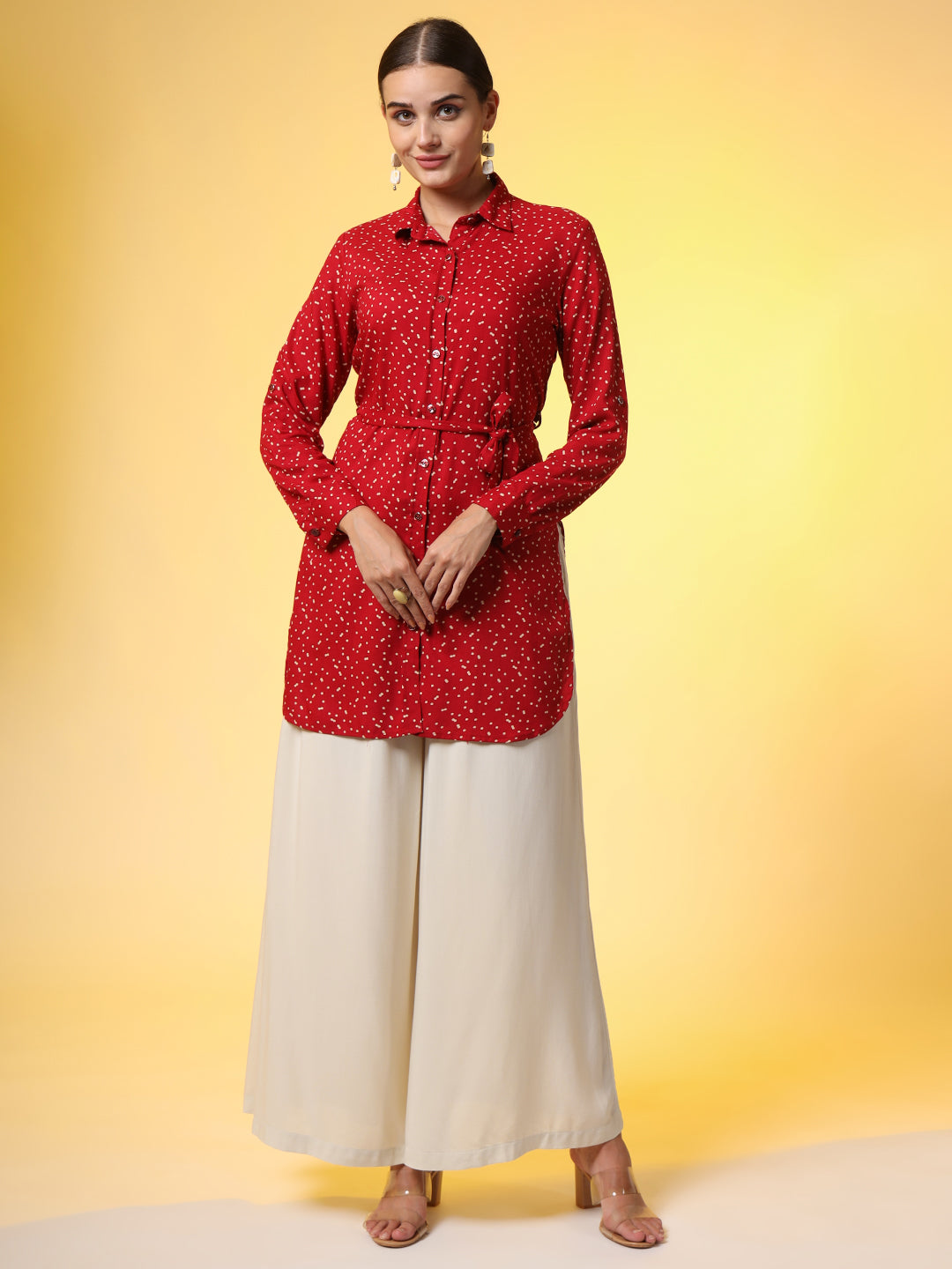 Women's Red Color Viscose Western Wear Shirt