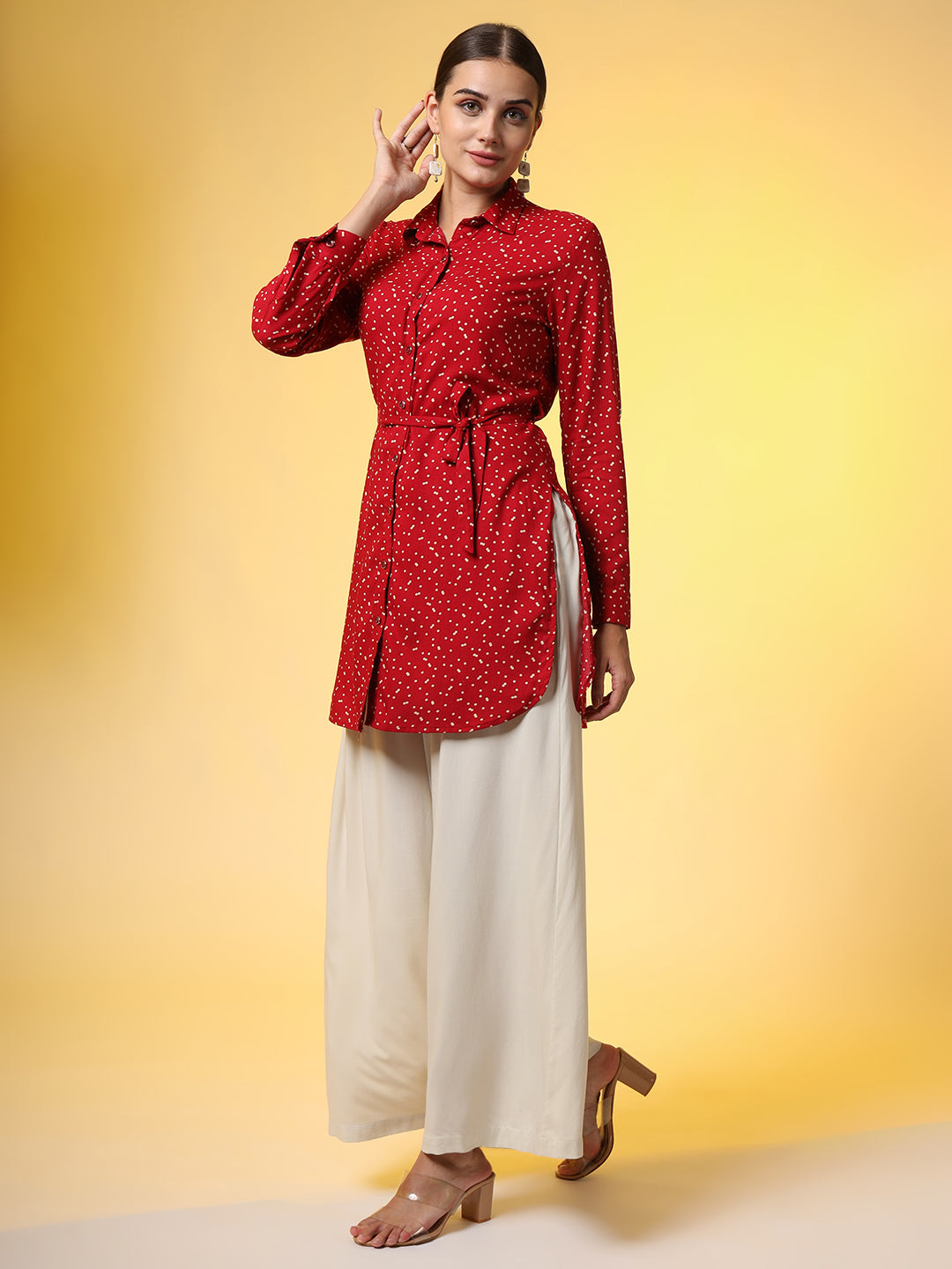 Women's Red Color Viscose Western Wear Shirt