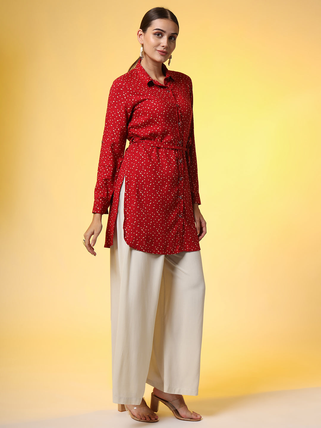 Women's Red Color Viscose Western Wear Shirt