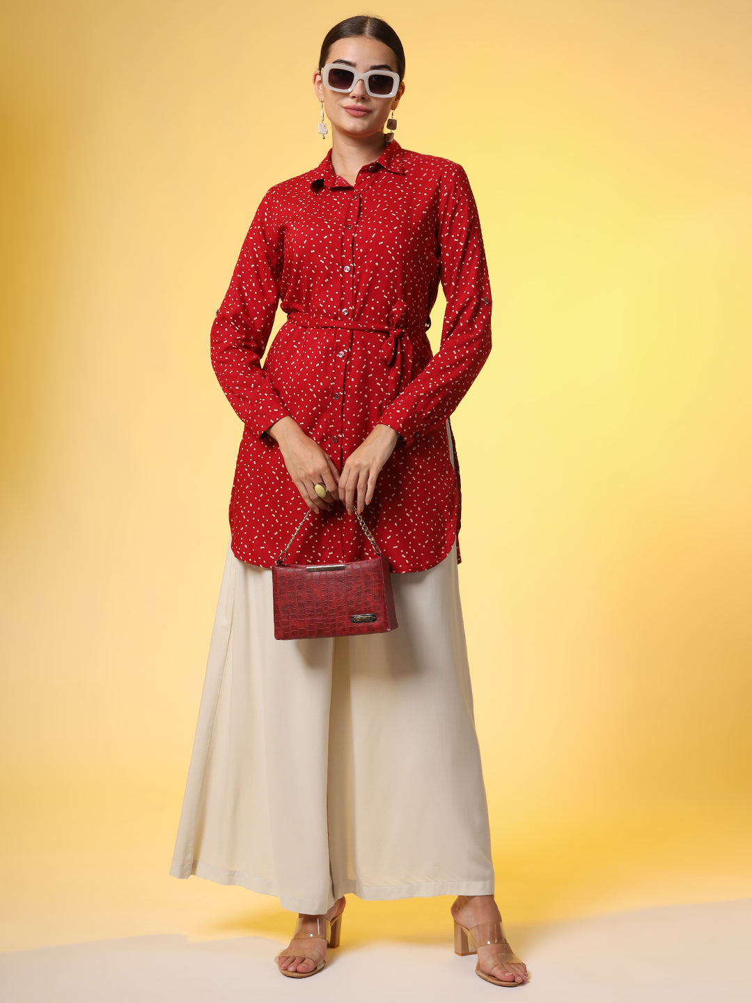 Women's Red Color Viscose Western Wear Shirt