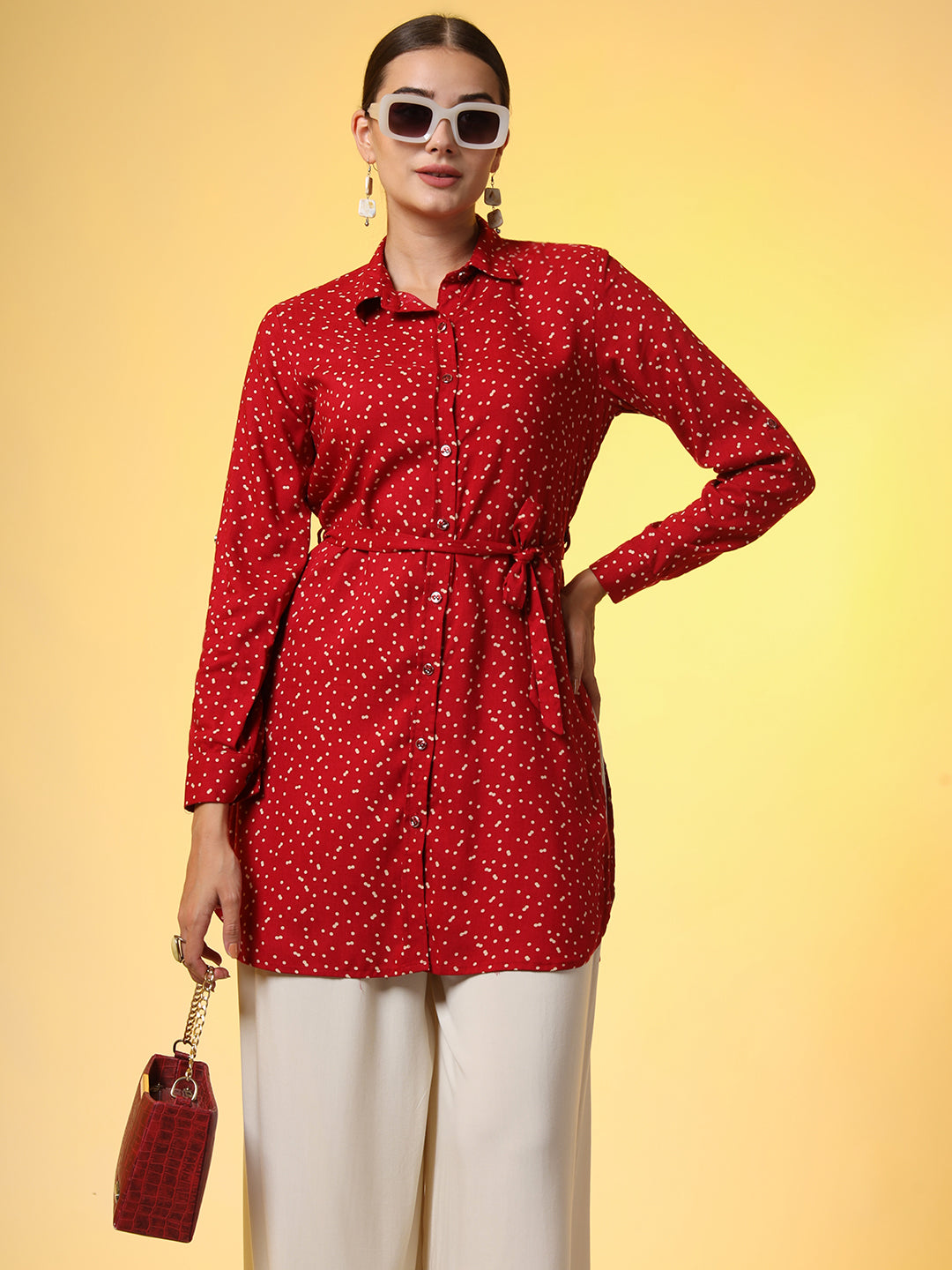 Women's Red Color Viscose Western Wear Shirt