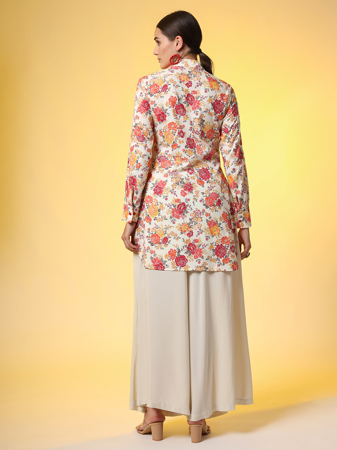 Women's Printed Cream Shirt With Flower Motif