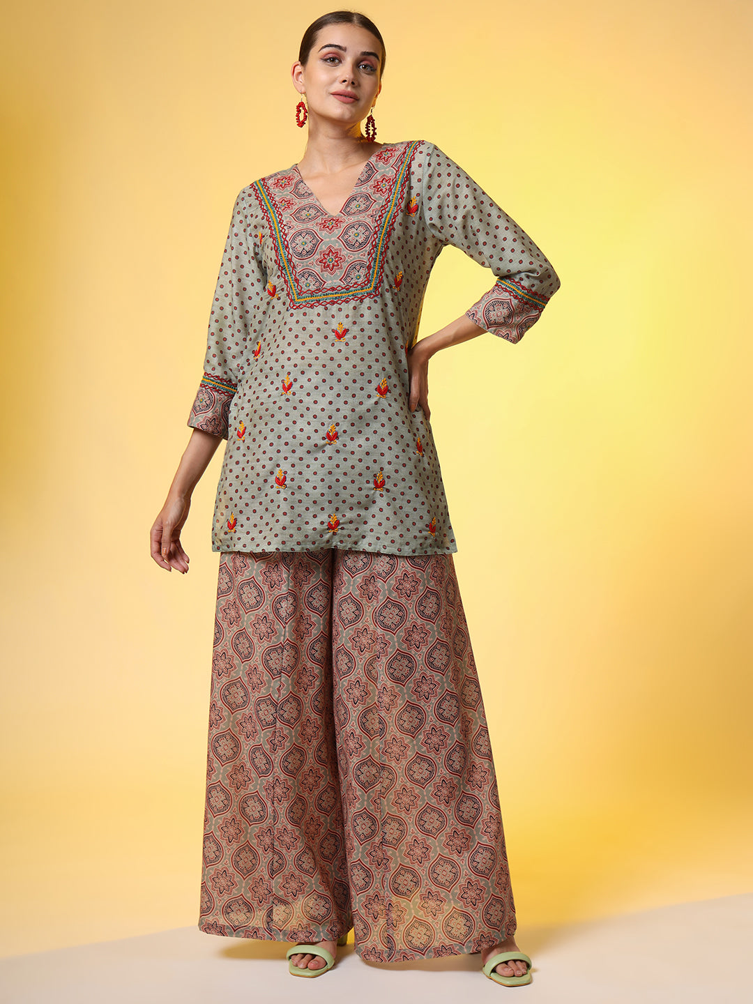 Women's Light Sea Green Hand Embroidery Chikankari Co-Ord Set