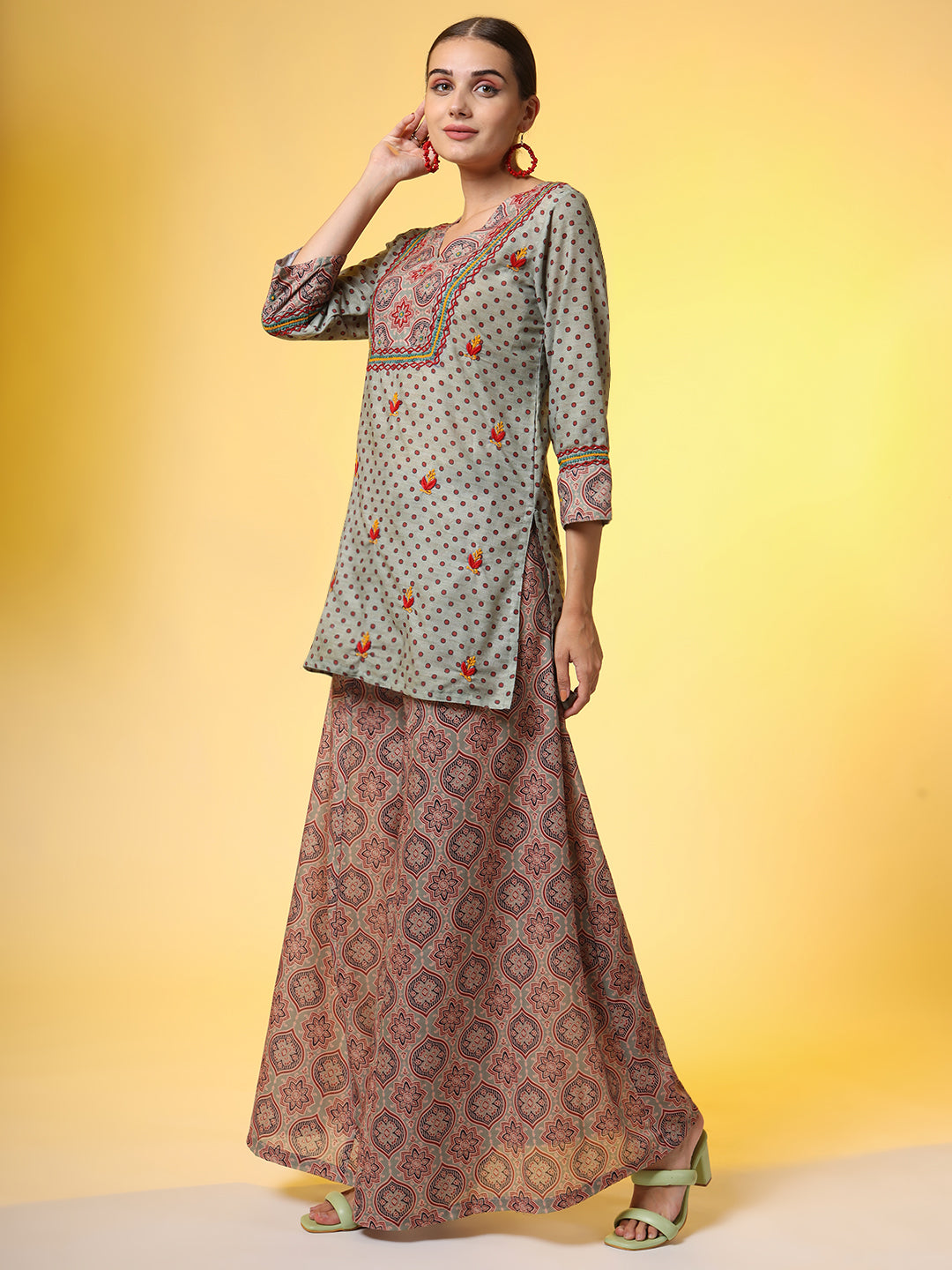 Women's Light Sea Green Hand Embroidery Chikankari Co-Ord Set