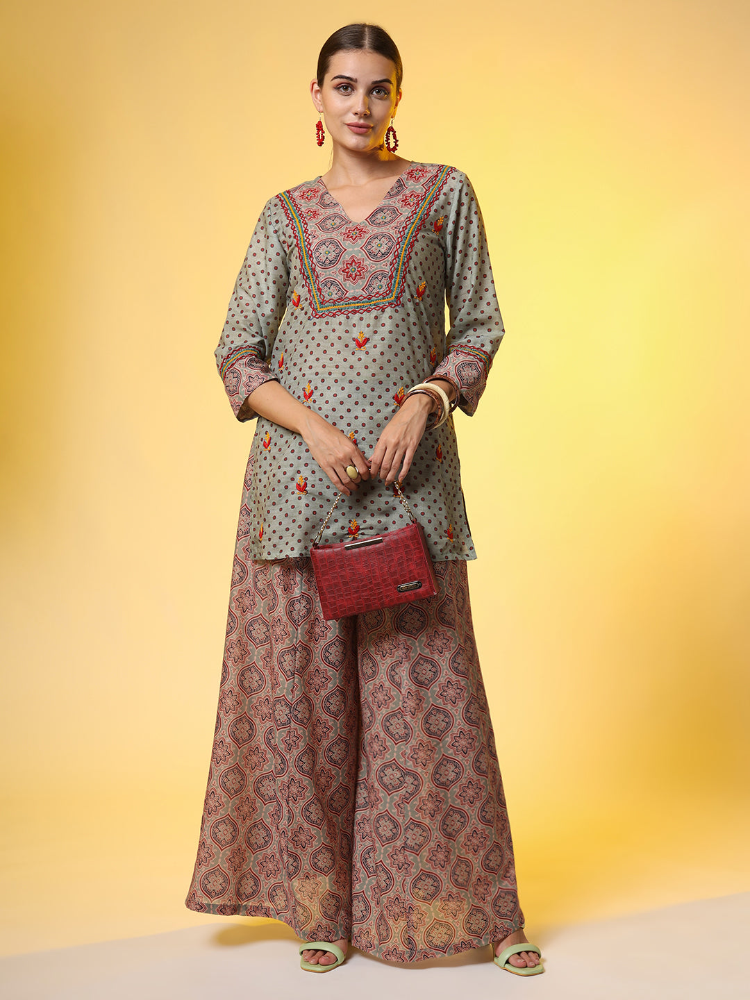 Women's Light Sea Green Hand Embroidery Chikankari Co-Ord Set