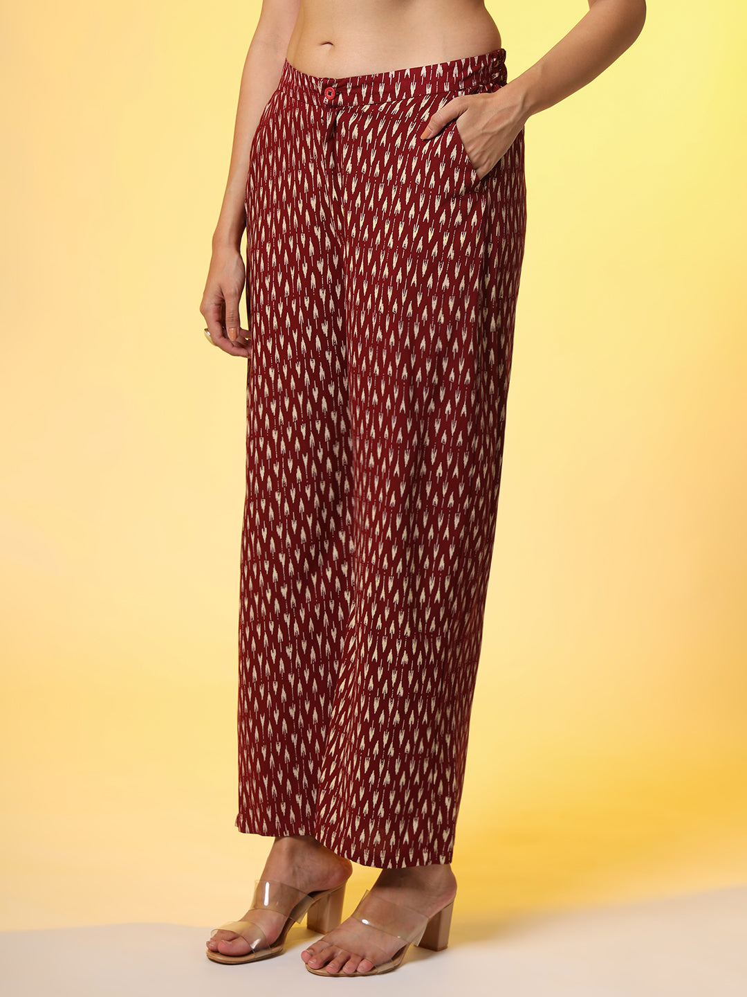 Women's Mehroon With Red Color Motif Western Wear Co-Ord Set
