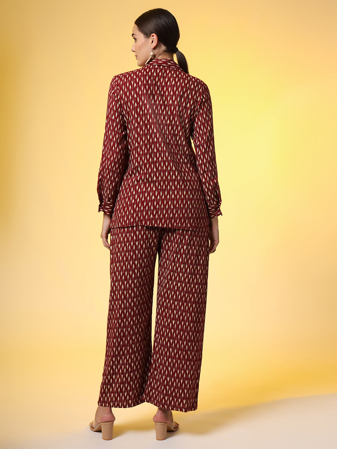 Women's Mehroon With Red Color Motif Western Wear Co-Ord Set