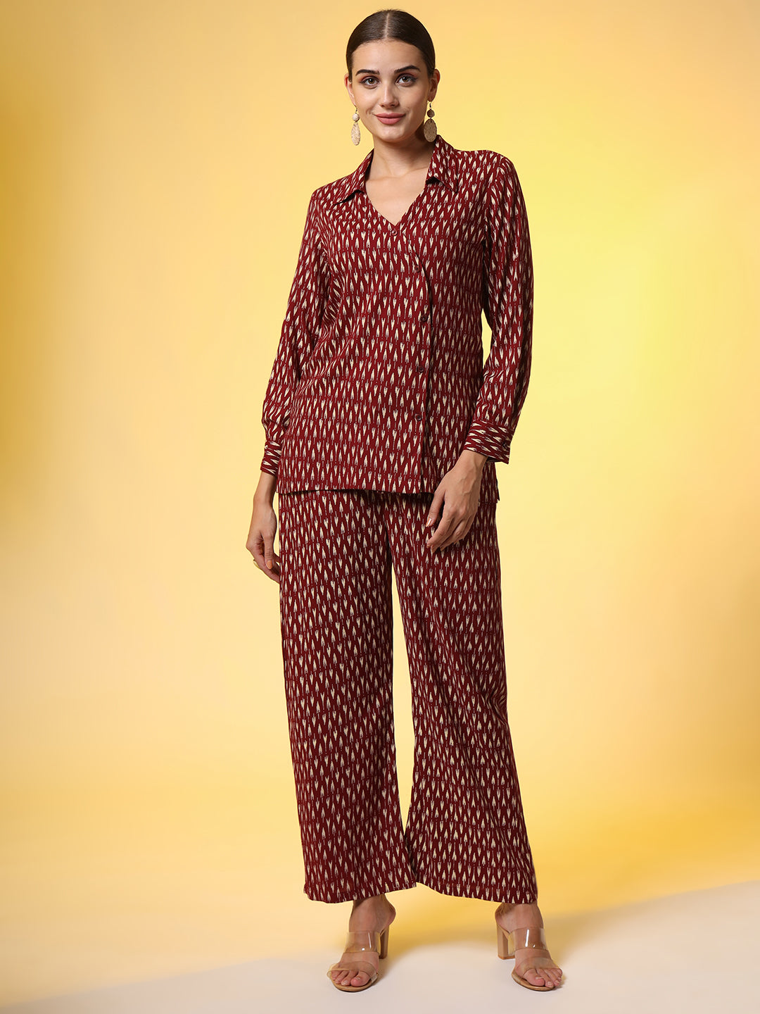 Women's Mehroon With Red Color Motif Western Wear Co-Ord Set