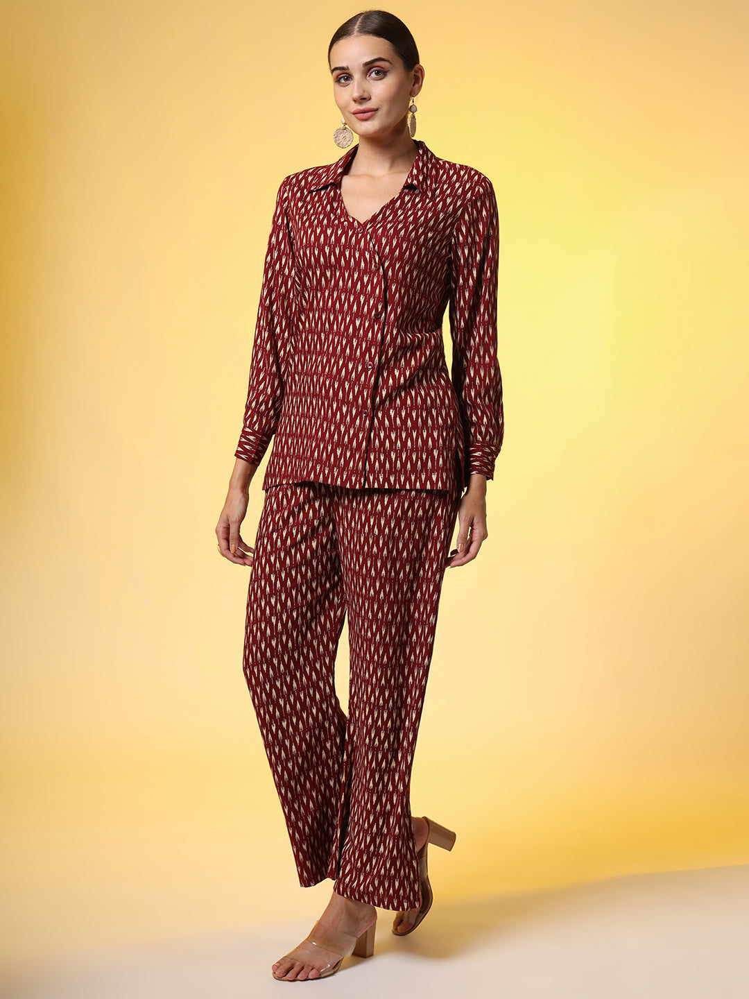 Women's Mehroon With Red Color Motif Western Wear Co-Ord Set