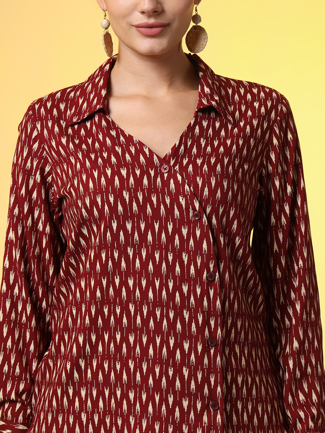 Women's Mehroon With Red Color Motif Western Wear Co-Ord Set